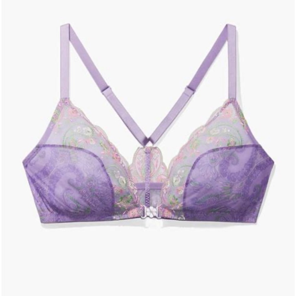 NEW SavageXFenty CURVY EMBROIDERED  BRALETTE LAVENDER BOHEMIAN PAISLEY PRINT 1X